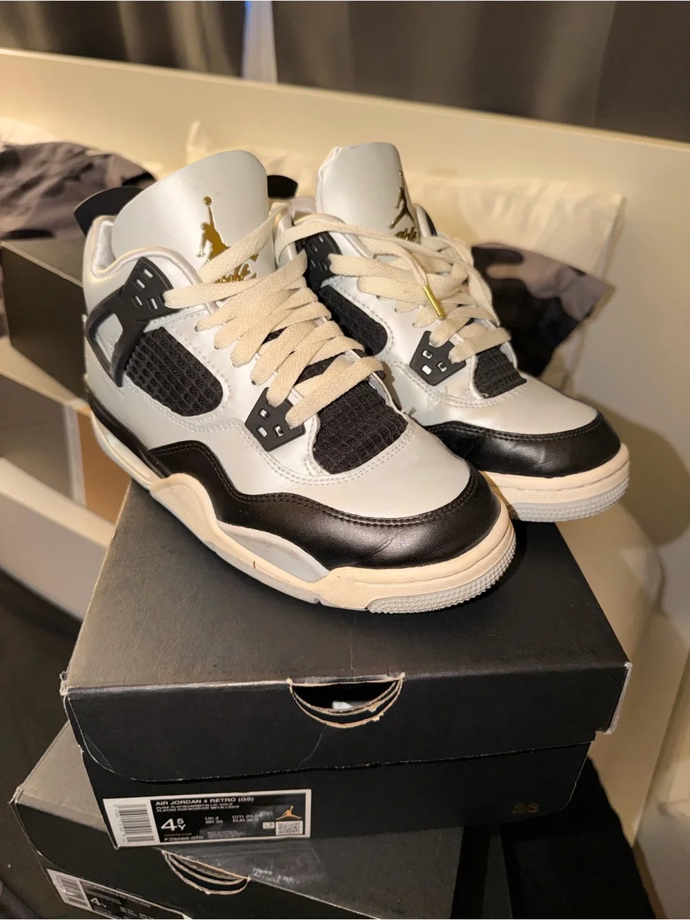 Jordan 4 Men’s Sneakers - White, Black, Gold